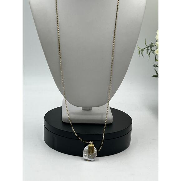 White Baroque Pearl 
Gold Vermeil 925 Silver Chain Artisan Statement Necklace - Picture 4 of 10